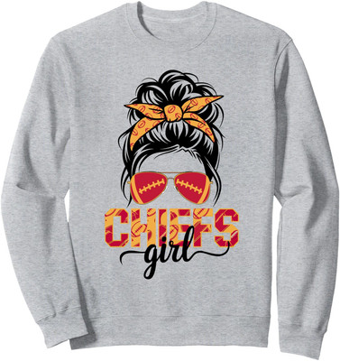 Vintage Chief Girl Funny Messy Bun Football Fans  Unisex Crewneck Sweatshirt