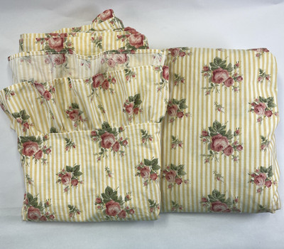 Ralph Lauren Sophie Brooke Sheets Twin Flat & Fitted Ruffle Yellow Stripe Roses