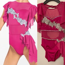 Weissman solo custom dance costume hot pink Rhinestone applique Joy SH12281 XSA