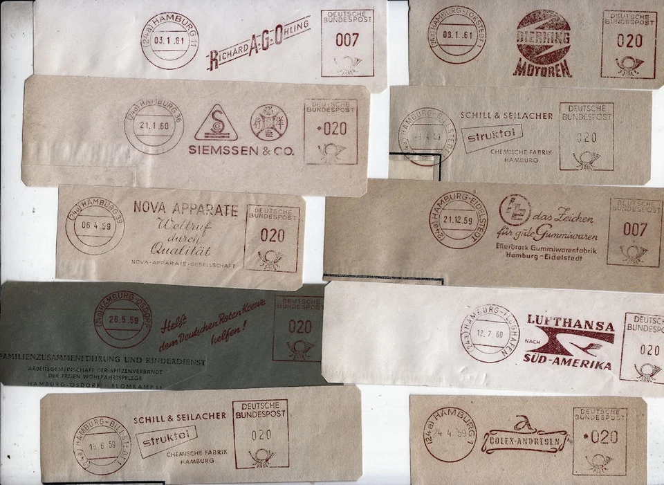 ZB06 Hamburg 10 verschiedene seltene Absenderfreistempel von 1959-1961 - Bild 1 von 1