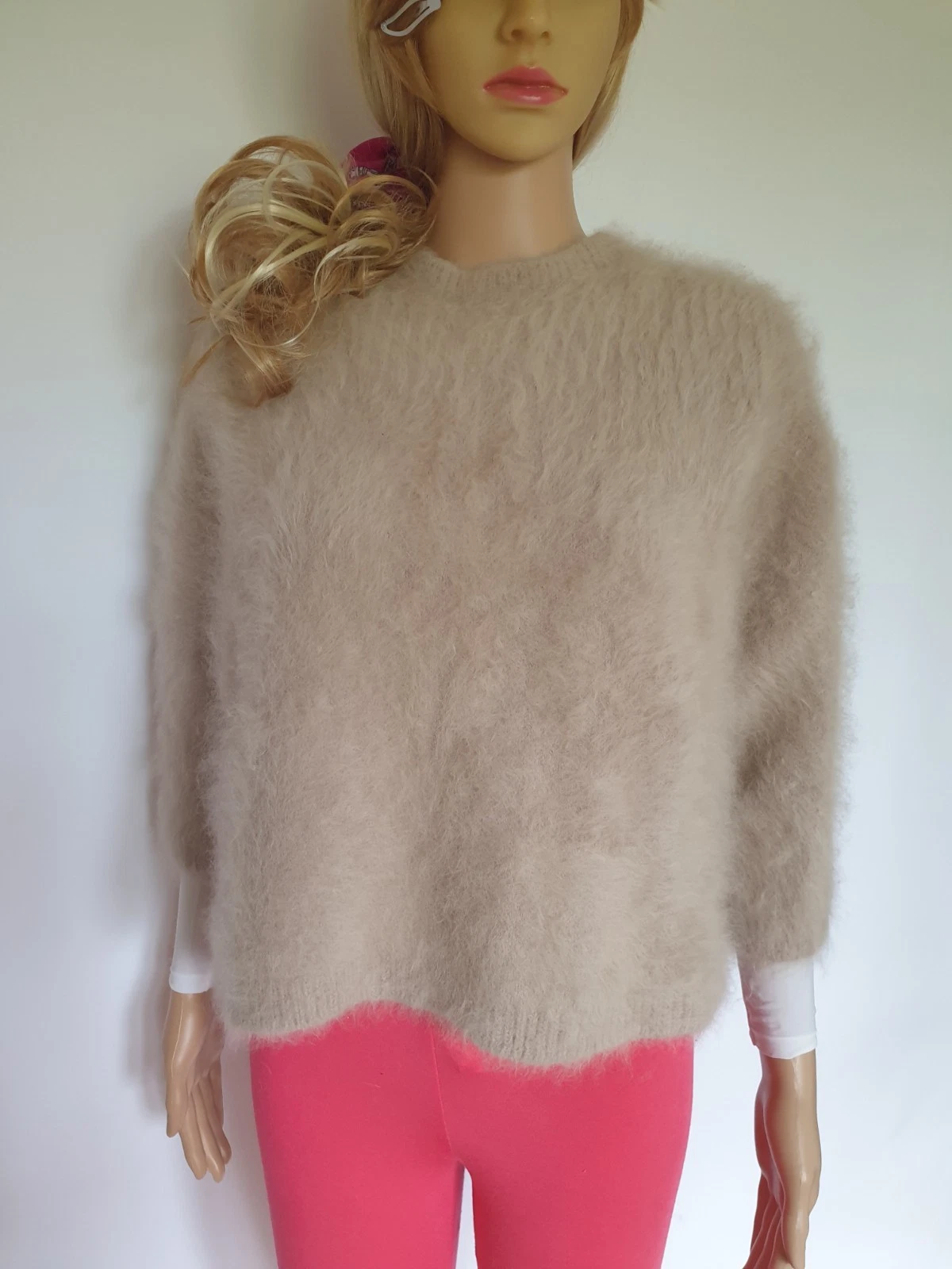 Maglione Miu Miu beige 70% angora zip prezzo consigliato $2100 IT 44 Prada UK8 10 12