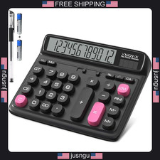 Desktop Calculator with Large LCD Display and 12-Digit Two-Way Power