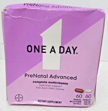 One A Day PreNatal Advanced Multivitamin + Choline, 60+60 Count Pack
