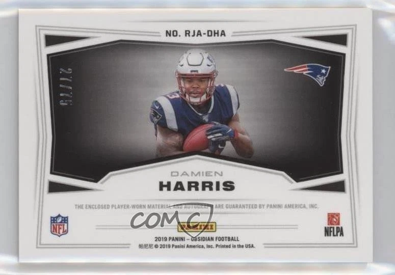 2019 Obsidian Rookie Jersey Electric Etch Orange /75 Damien Harris Auto RC - Image 2 of 2