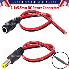 12V 5A DC Power Pigtail Barrel Plug Connector Cable, 2.1mm x 5.5mm DC Connectors