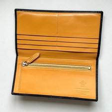 ETTINGER Authentic Leather Long Wallet Card Case Black  Yellow