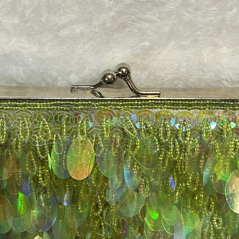 Jessica McClintock застежки сумочки блестки бисером сумка радужный зеленый цепочка ремень - Изображение 2 из 4