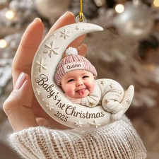 Personalized Baby  s First Christmas Ornament, Moon Acrylic Keepsake
