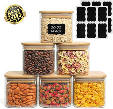 6x 550ml Glass Storage Jars Set Airtight Bamboo Lid Spice Tea Coffee Kitchen