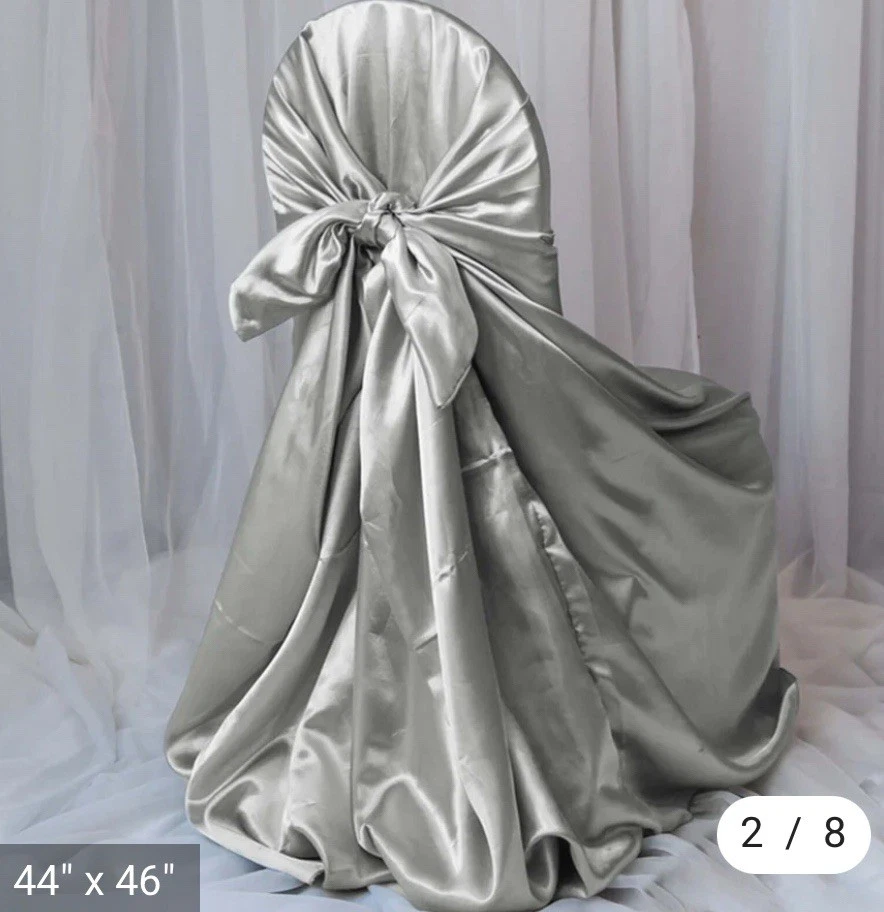 Set Of 40 Silver Gray Satin Universal Self Tie Chair Covers Wedding Party Decor - Image 2 of 4