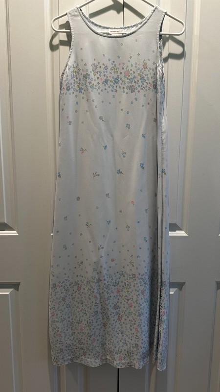 Vtg American Girl for Girls Size 14 Blue Floral Long Dress Sleeveless Matching *