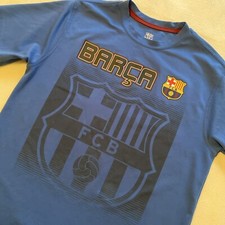 FCB Barca Graphic Tee Shirt Mens M Blue Tagless Performance Football Barcelona