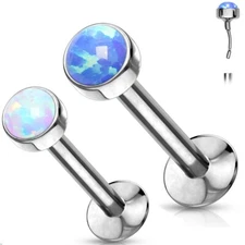 2pc Push In Opal Dome 16g Labret Monroe Stud Lip Ring Helix Ear Cartilage 1 pair