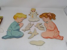 1958 Dolly Toy Wall Art - Praying Boy Girl with Angel Birds and Cloud
