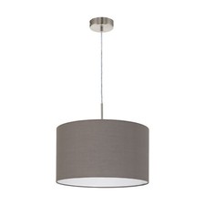 Image of Pendant Light Colour Satin Nickel Shade Anthracite Brown Fabric Bulb E27 1x60W