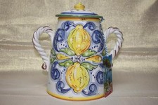 VILLA CAPRI CERAMIC MAJOLICA LIMONE CENTERPIECE JAR VASE - ITALY - YELLOW/BLUE