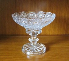 Bohemia Czech pedestal Round Crystal Bowl, hand cut, Queen Lace 6" Wide