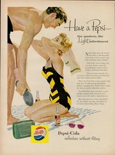 1954 Pepsi Cola Soda Drink Vintage Old Print Ad Beach Swimming Pepsi-Cola Modern