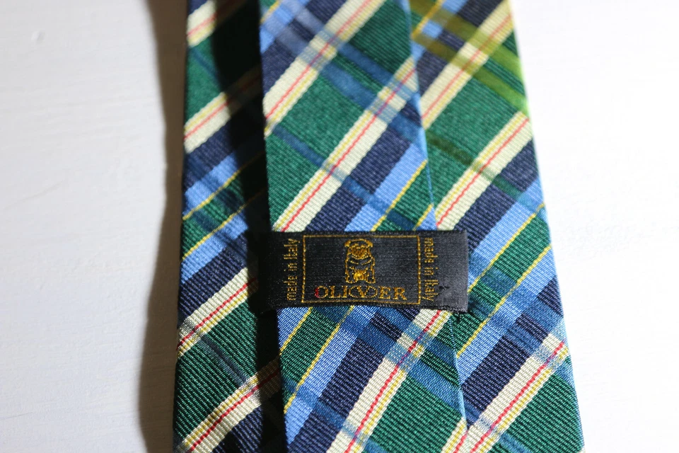 Галстук OLIVER зеленый/золотой/синий в полоску - 100% шелк - сделано в Италии - Изображение 3 из 3