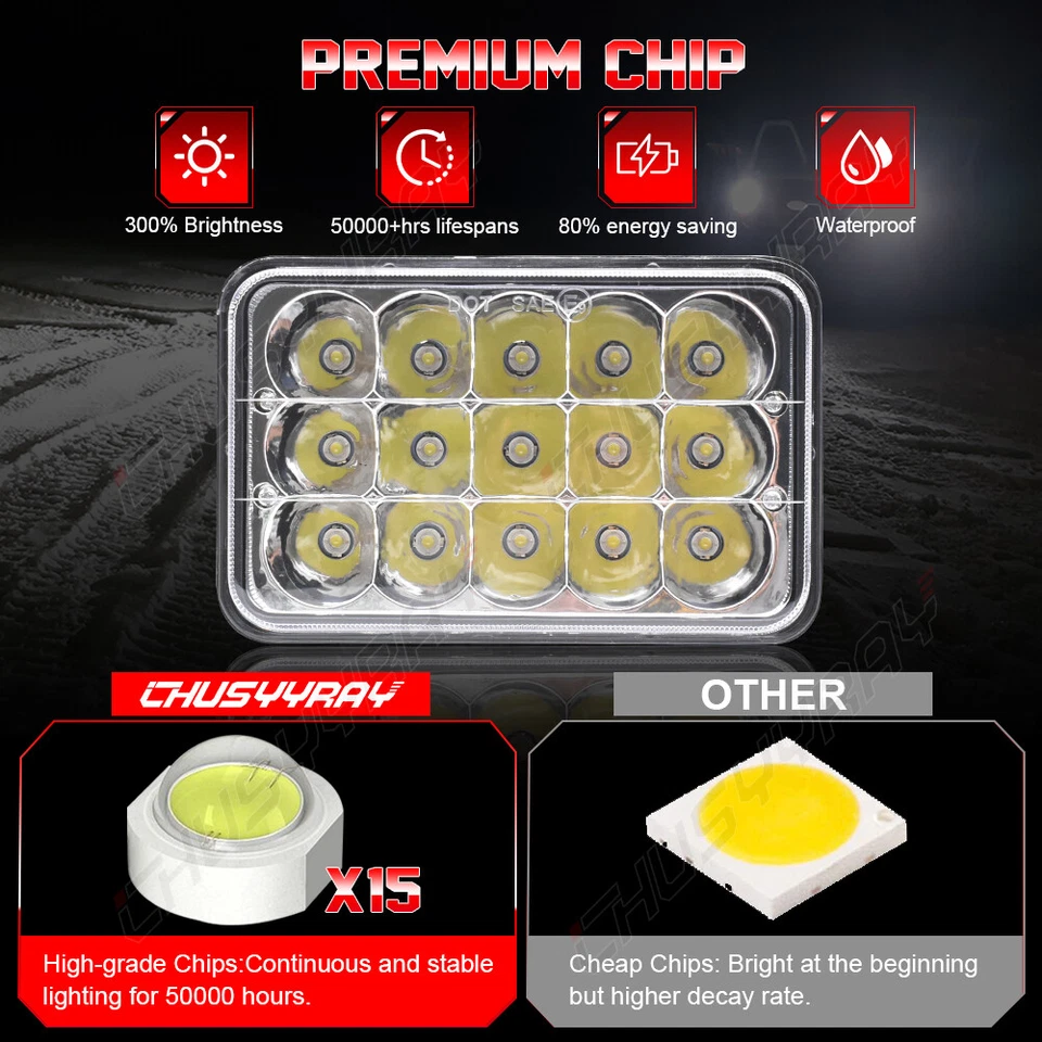 Faros LED 300W 4x6" pulgadas haz alto/bajo para Chevy S10 1997 R10 1987 GMC Jimmy Foto 2 de 4