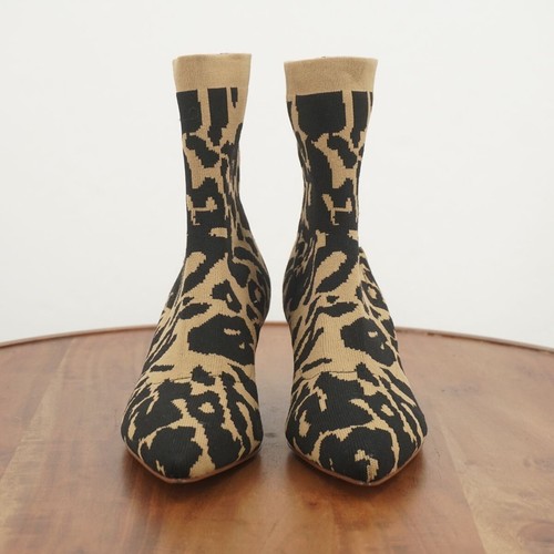 Louise Et Cie Womens Vachel Ankle Boots Kitten Heel Leopard Knit Pointed Toe 5.5 - Picture 3 of 9