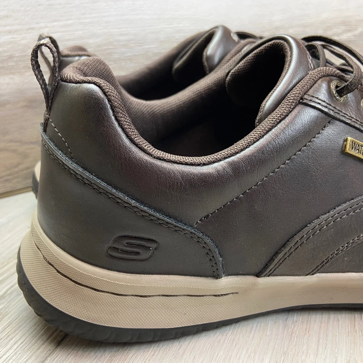 Skechers Shoes Mens 13 Brown Leather Delson Antigo Waterproof Memory Foam Oxford