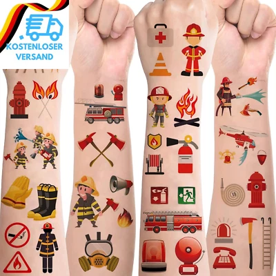 SUNYOVIME Tattoo Kinder,Feuerwehr Kindertattoos Set 10 Blätter Hautfreundliche Feuerwehr T