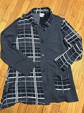Parsley & Sage Cardigan Sweater Women’s Medium Black Gray Plaid Colorblock