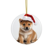 Hanging Ceramic Christmas Tree Ornament - Shiba Inu Puppy Design