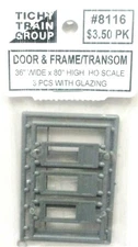 HO Scale Tichy Train Group 8116 1 Lite Residential Door w/Transom & Frame 3 Sets