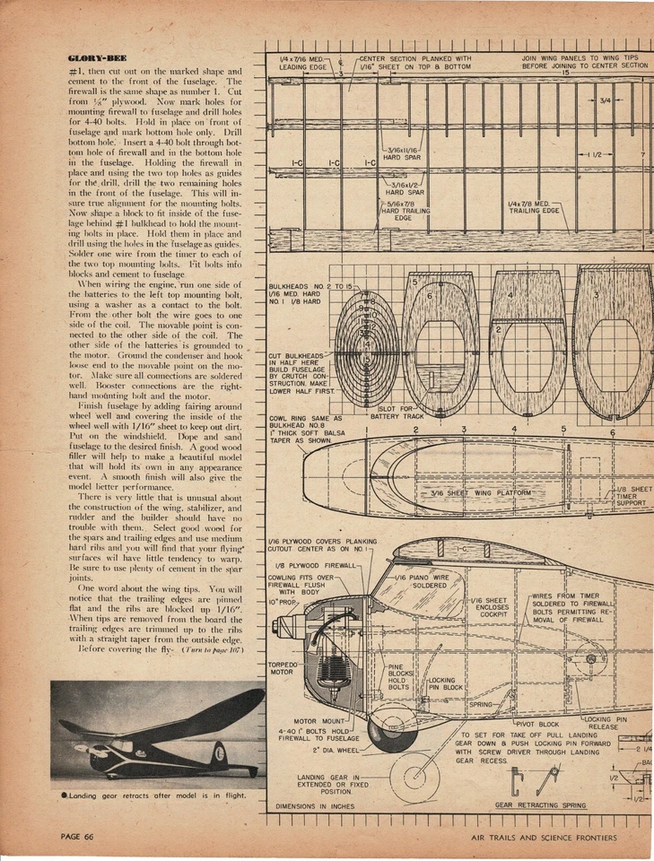 1947 Glory-Bee Control Line Airplane Magazine Article Vernon Oldershaw w/ plans - Image 3 of 4