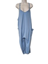 Womens Jumpsuit Sleeveless Light Blue Pockets Relaxed Fit XXL Casual Comfy Core