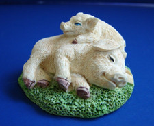 Vintage Enesco Baby Pig sleeping on Mother Pig Miniature Figurine