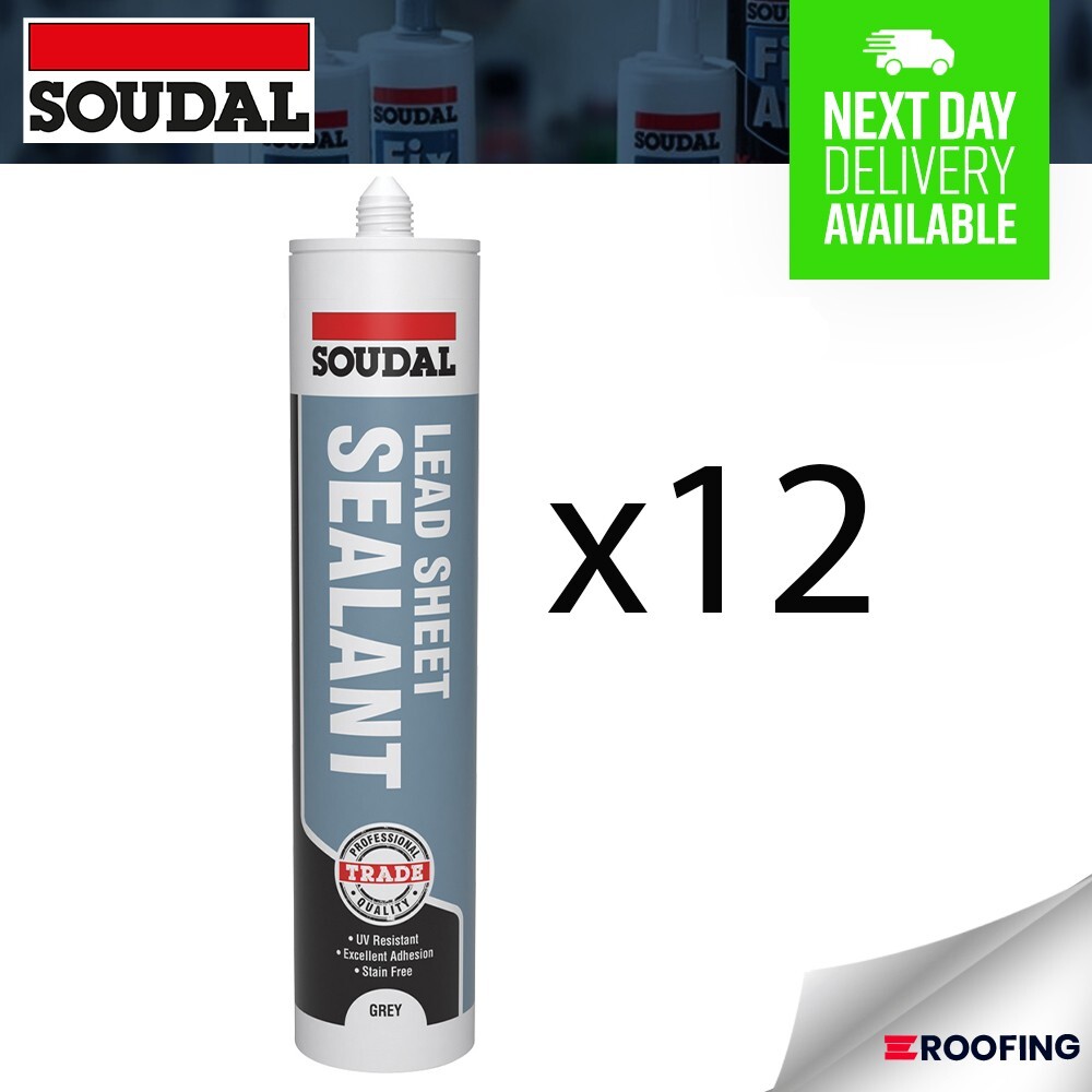 12 x Soudal Lead Sheet Silicone Sealant in Grey - Lead Mate, 290ml