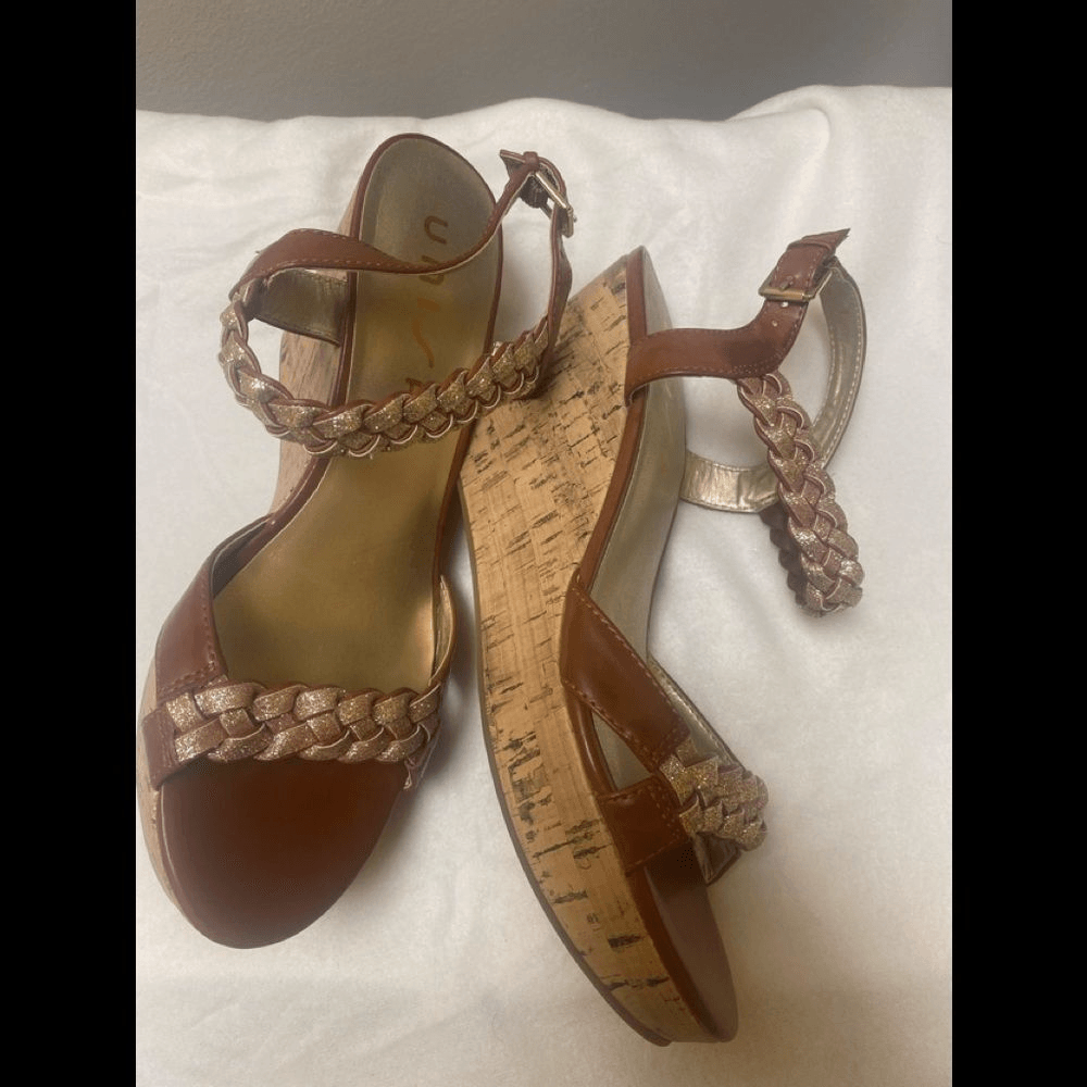 Wedge Sandals Tan Gold UK