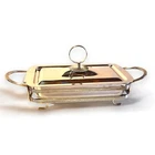 Anchor Hocking Casserole Dish w/ Lid-Silver Plated Footed Carrier 6"x10" Vintage