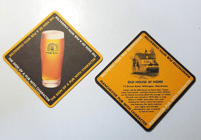 Boddington Pub Ale Lot of 2 Old House At Home  Beer Coasters 4'' x 4''