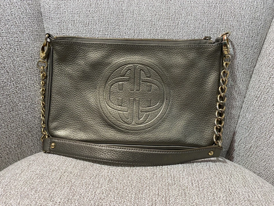 Bolso de Mano Kate Landry Cuero Bronce Cadena Dorada Estampado Leopardo De Colección Usado Foto 2 de 4