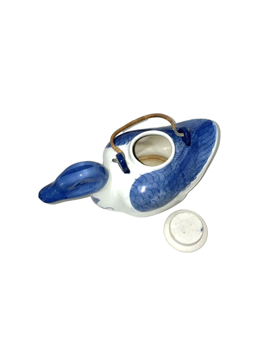 Vintage Ceramic Hand Painted Blue & White Chinoiserie Style Duck Teapot - Picture 3 of 7