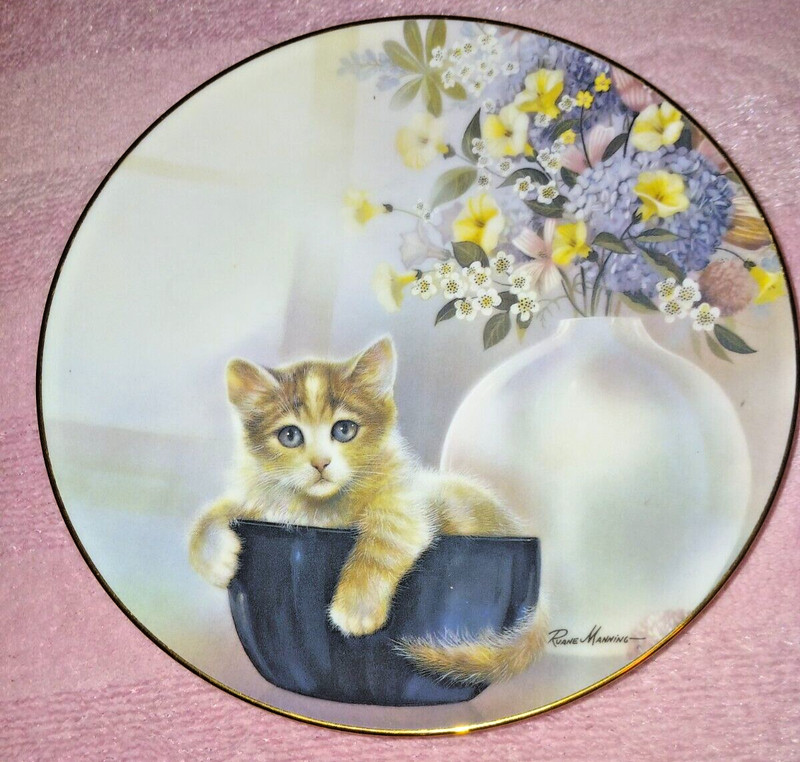 Danbury Mint Plate Cup of Trouble Ruane Manning Kitten Cousins Collection