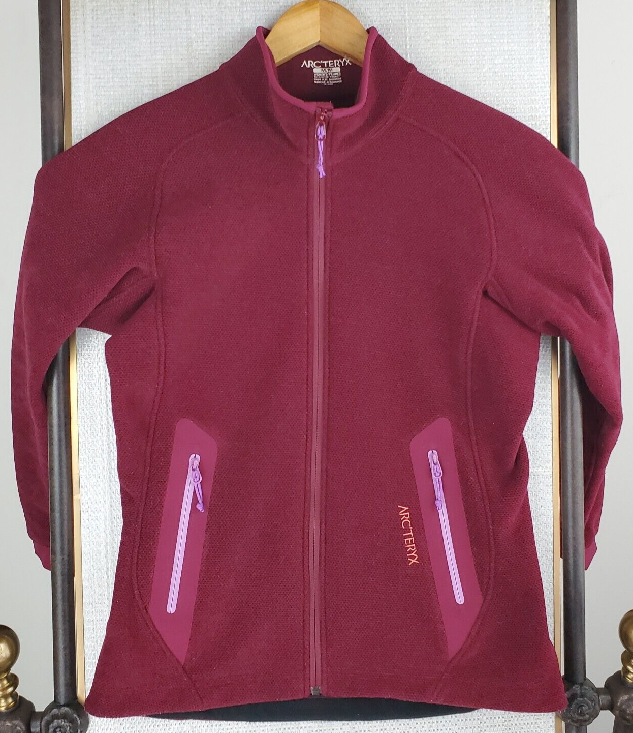 Giacca pile ARC'TERYX donna taglia media Merlot rosso full zip Polartec tasche