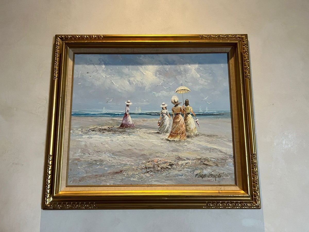 Marie Charlot Beach Scene Victorian Ladies Seascape 1960 original