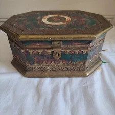 Old Wooden Box Brass Inclusion Vine Garland Decoration