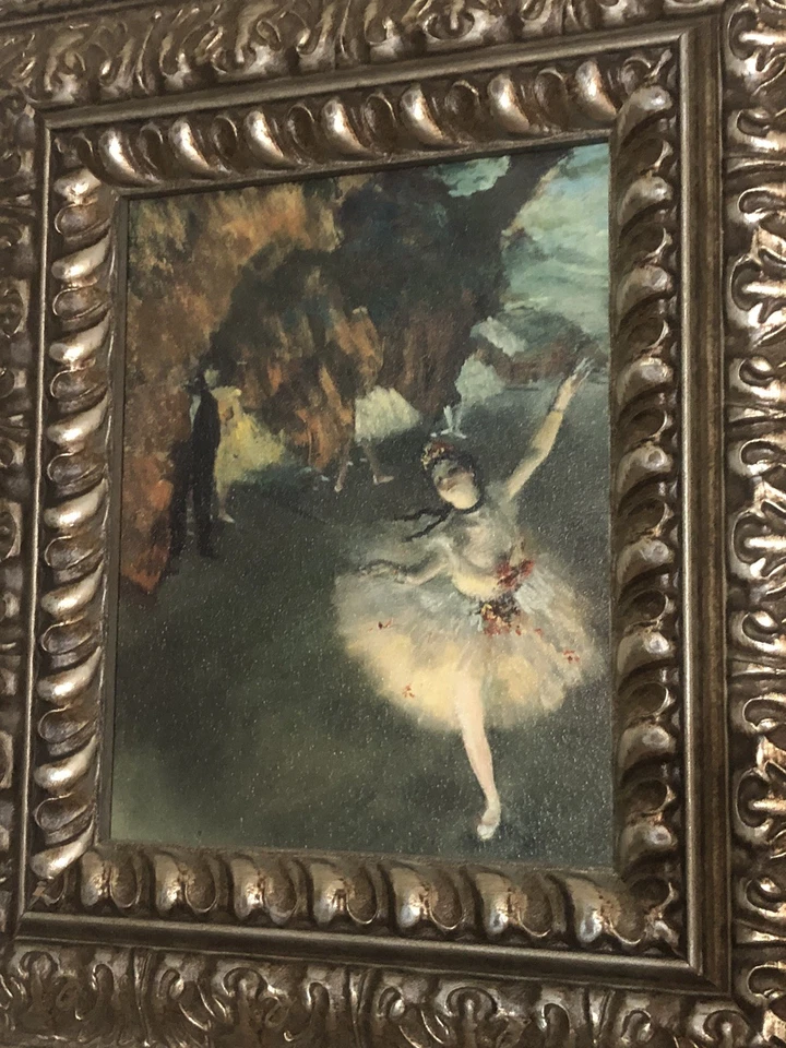 Impresión artística de bailarina de ballet enmarcada después de Edgar Degas - Marco dorado antiguo ornamentado LEER Foto 4 de 4