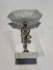 Vintage Italian Milk Glass Cherub Pedestal Ashtray Marble Base, candy dish 6.5"T