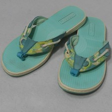Sperry Womens Top-Sider Flip Flops 7.5 Teal Floral Leather Nautical Coastal