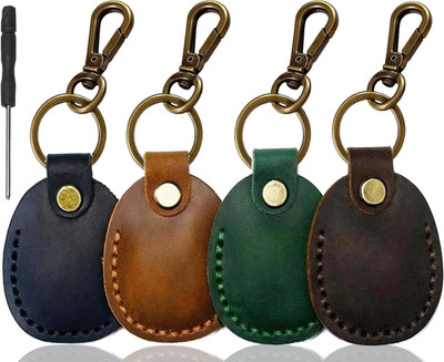 4-Pack Genuine Leather Keychain Holder Case for Apple AirTag, Durable & Secure
