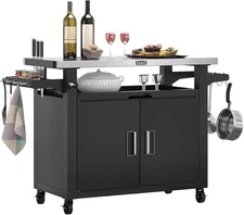 NUUK Outdoor Grill Cart with Storage Cabinet Metal Kitchen Island Prep Table wit