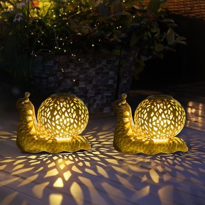 Solar Lanterns Outdoor Waterproof, 2 Pack Snail Garden Lights Staked Solar Po...