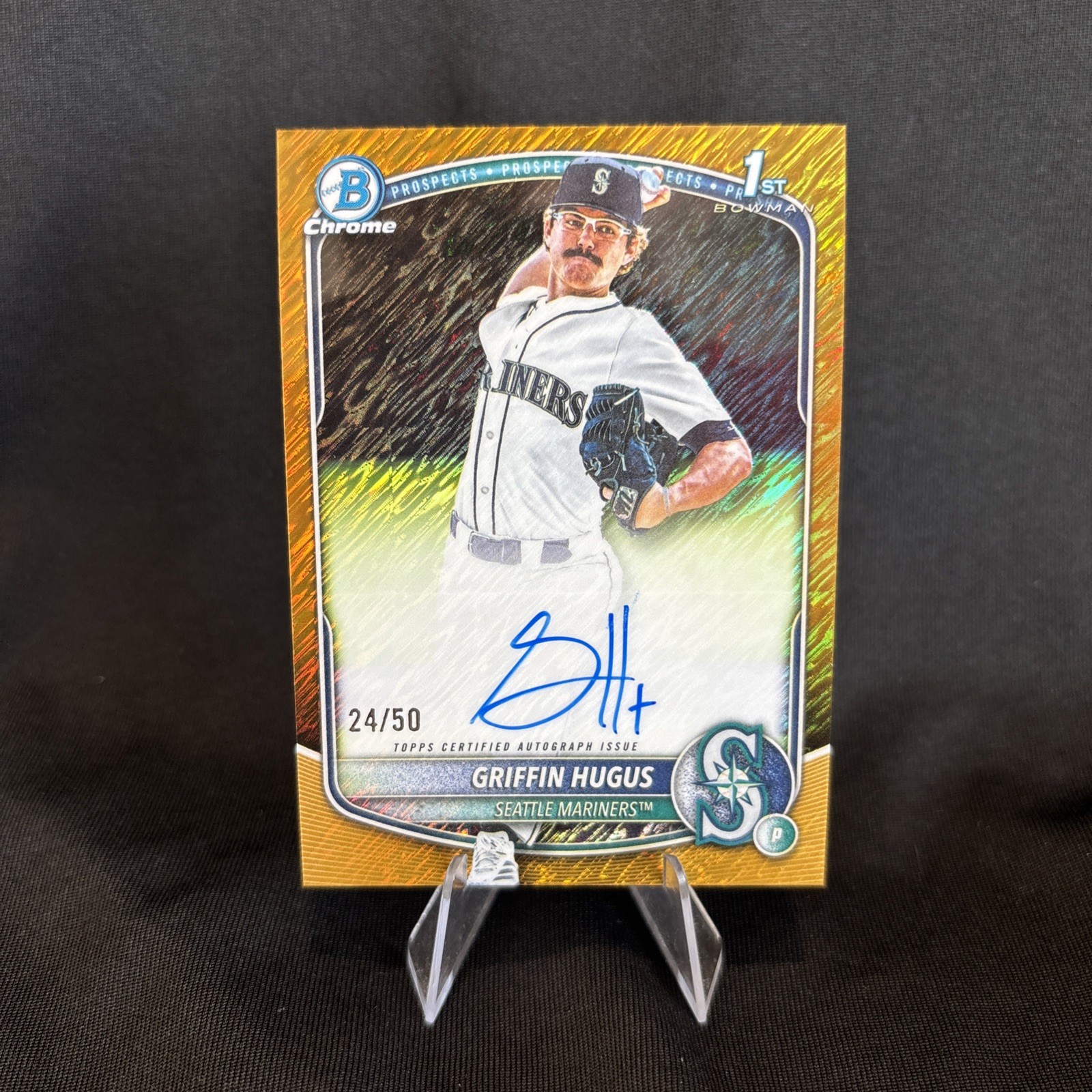 Griffin Hugus 2025 Bowman Chrome Draft Gold Shimmer Refractor Auto 1st RC /50